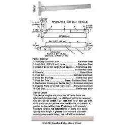 International Door Closers 8510S/8710S-US32D-36 Grade 1 Narrow Stile Push Bar Rim Panic Exit Device US32D Finish 36" Satin Stainless Steel