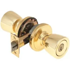 Kwikset 740A 3 SMT 6AL RCS Abbey Polished Brass Keyed Entry Door Knob Featuring SmartKey Security