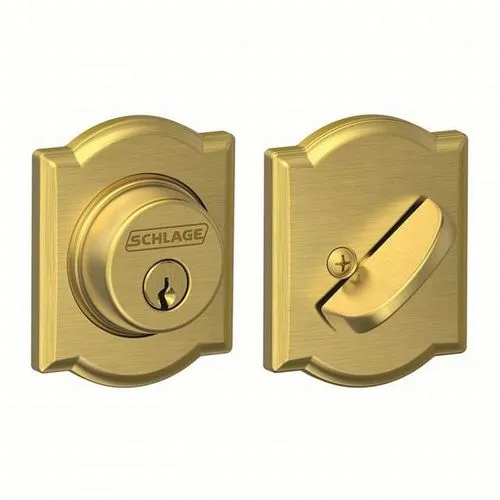 Schlage Residential B60 CAM 608 Camelot Single Cylinder Deadbolt C Keyway With 12287 Latch And 10116 Strike Satin Brass Finish