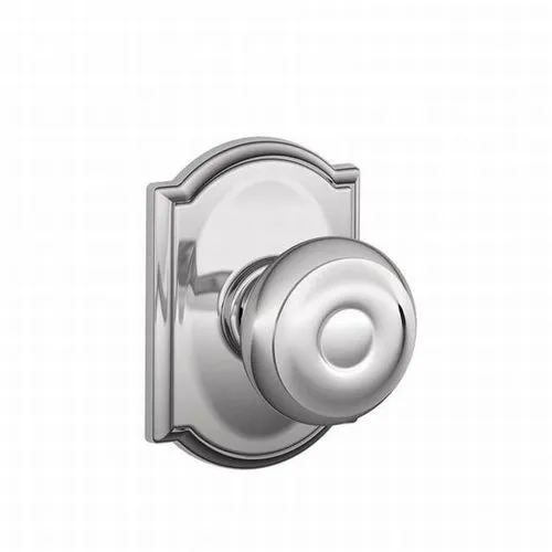 Schlage Residential F10 GEO 625 CAM Georgian Knob With Camelot Rose Passage Lock With 16080 Latch And 10027 Strike Bright Chrome Finish